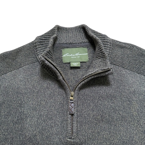 Eddie Bauer Men’s TXL Gray Quarter Zip Cotton Knit Pullover Sweater - Picture 3 of 8